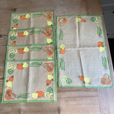 4 Vintage linen placemats & table centre placemat 13” by  10” & 20” by 13”