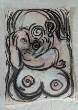 Original Vintage SURREAL Art - Two Galaxies Fail Circling Out at Sea 5.5 x 7.5