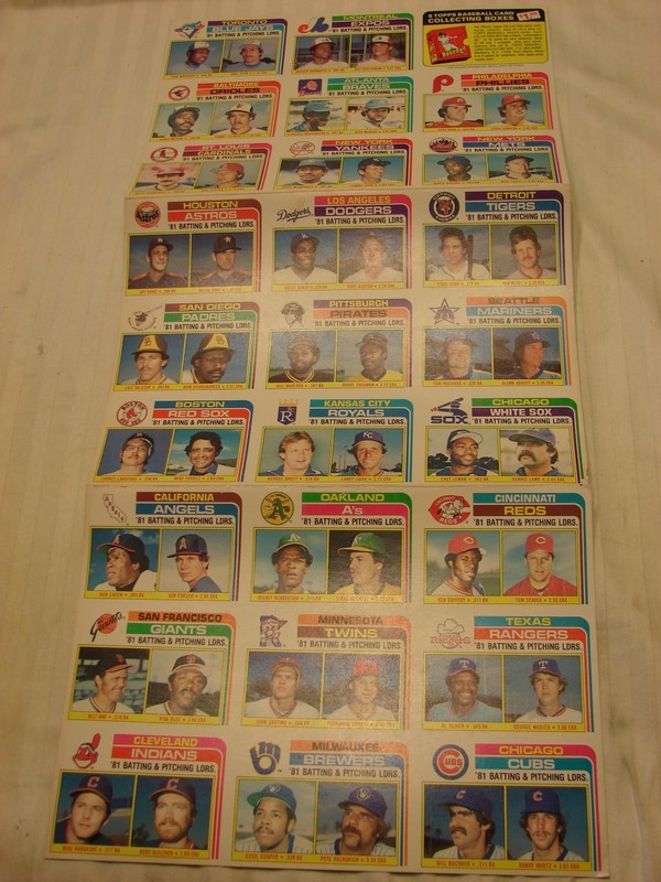 1982 Topps Mail-In Baseball Team Checklists Leaders Uncut Sheet Ryan Rose Brett