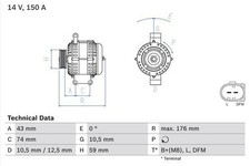 Alternador BOSCH para Land Rover Defender TD4 2,4 litros (05/2007-05/2016) genuino