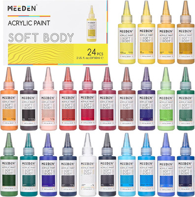 Soft Body Acrylic Paints Set: Matte Finish 24 Colors X 60Ml/2Oz Fluid Acrylic Pa