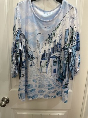 New Allison Dailey Blue Paris Scene Tunic With Rhinestones 1x Resort Vacay