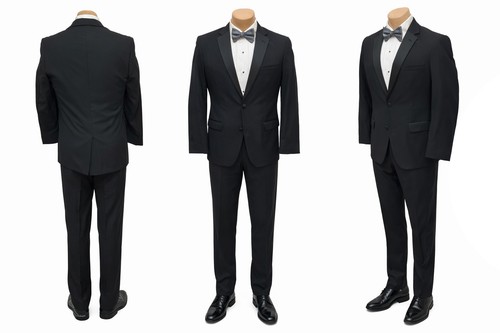 Men's Black Tuxedo with Flat Front Pants High Quality Merino Wool Modern Fit