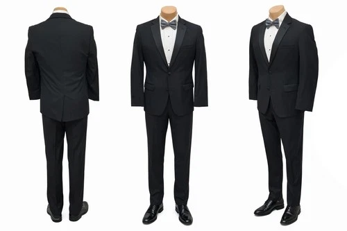 Men's Black Tuxedo with Flat Front Pants High Quality Merino Wool Modern Fit
