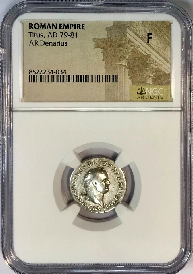 79-81 dC Tito como Augusto Antigua Moneda de Plata Romana Denario Roma NGC F Fina Foto 3 de 4