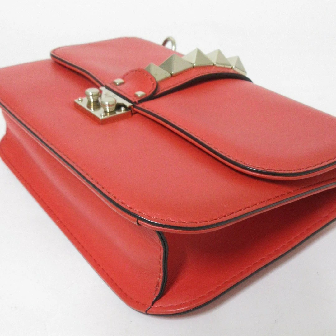 Valentino Garavani Glam Rock Leather Chain Shoulder Bag Red 2Way Used JAPAN thumbnail 5