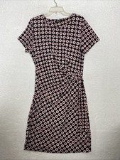 Nine West Woman's Size 14 Black Floral Multicolor Ruched Tie Side  Dress