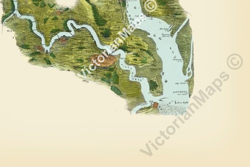 antique Tombleson's Panoramic map of river Thames & Medway 1850 art print poster - Picture 6 of 7