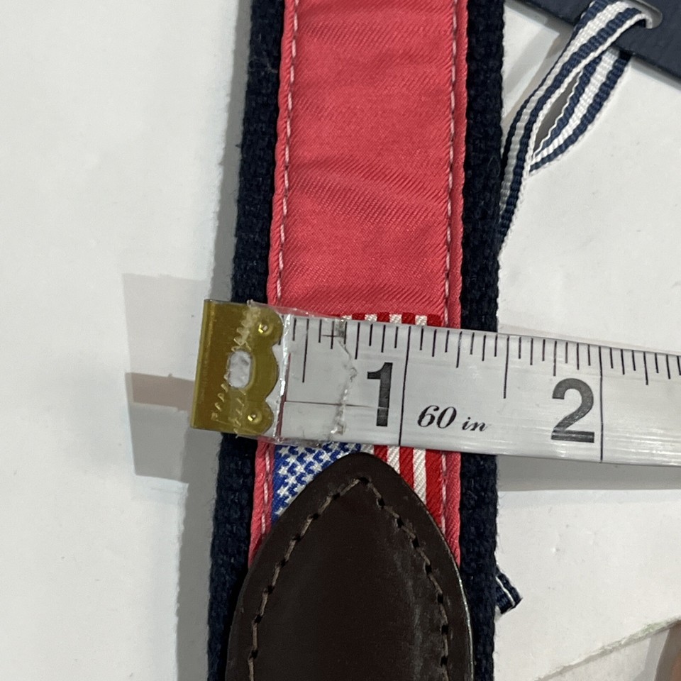 Vineyard Vines Belt Mens 32 American Flag Canvas Club Leather Trim