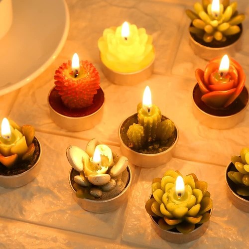 Vivid 12pc Succulent Cactus Tealight Candles - Perfect for Weddings & Home Decor - Picture 8 of 8