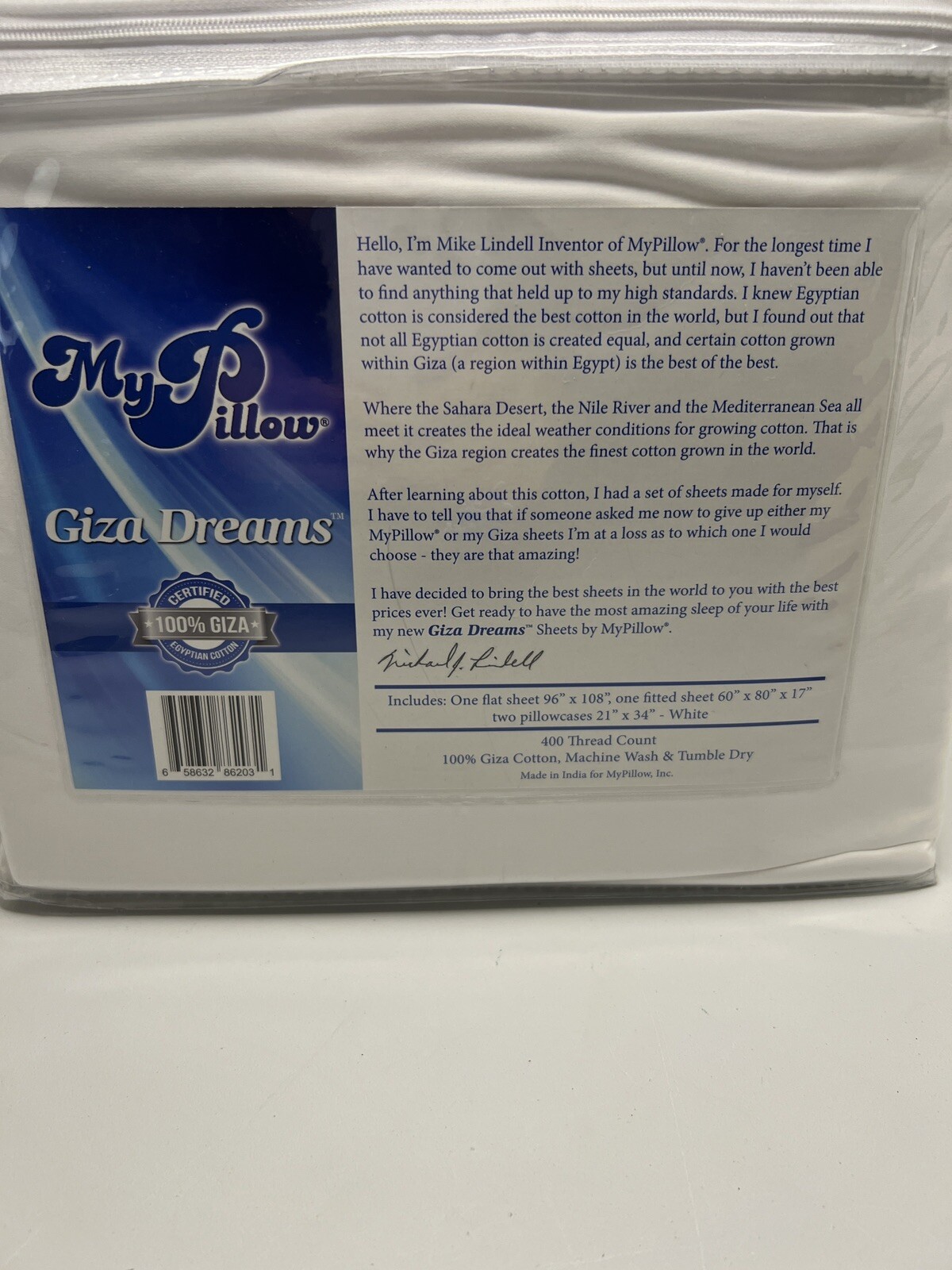 My Pillow 400TC 100 Egyptian Giza Cotton 4 Piece Queen Bed Sheet Set