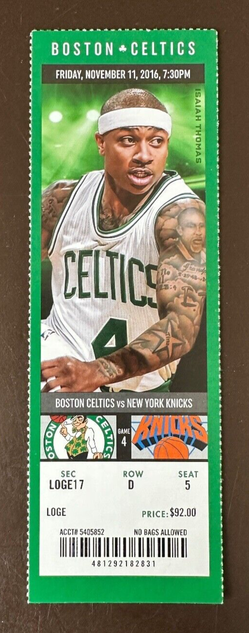 Boston Celtics 11/11/2016 NBA ticket stub vs New York Knicks
