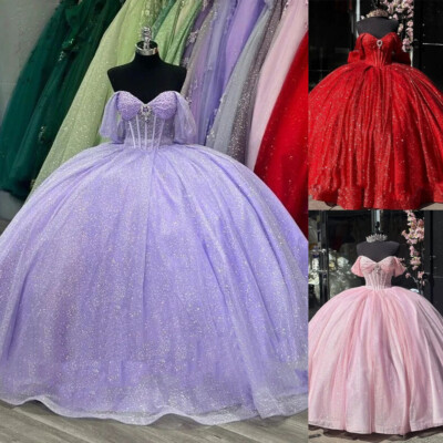 Sparkling Quinceanera Dresses Sweet 16 with Bow Off Shoulder Glitter Ball Gowns
