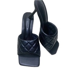 Mostly Block Heel Braided Mule, Women Puffy Slide Sandal