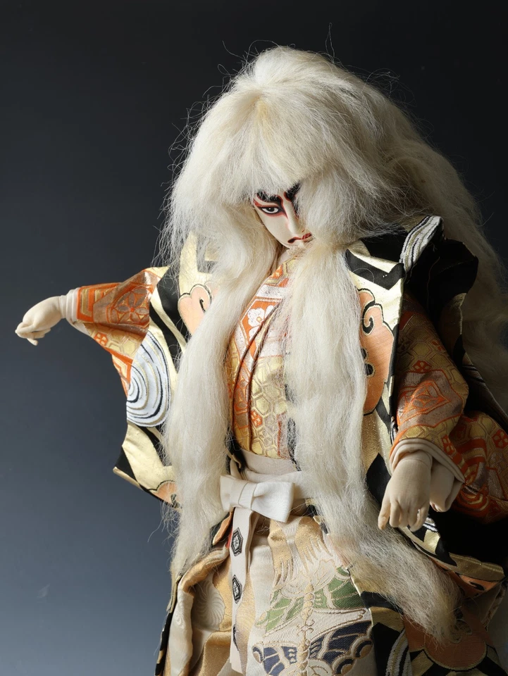 Muñeca Kabuki Japonesa Antigua Vintage Tamaño Grande -Kagami Jishi- Leo Blanca 57cm Foto 3 de 4
