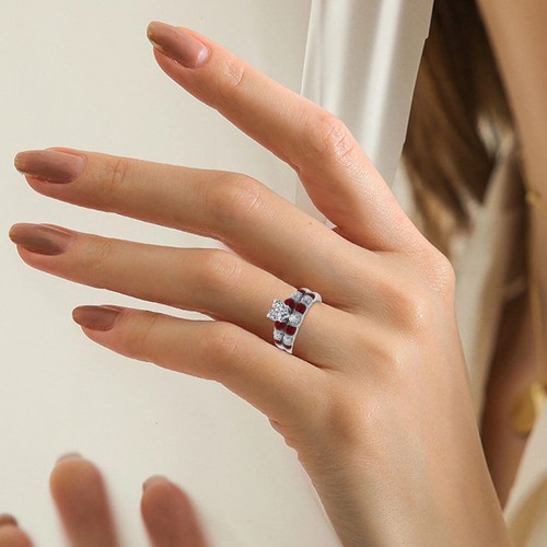 Classic Red/Blue 14K White Gold Plated Heart Shape Cubic Zirconia Women's Ring - 第 5/13 張圖片