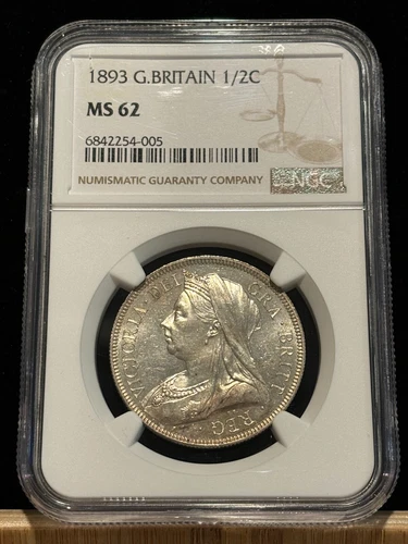GREAT BRITAIN 1/2 Half Crown 1893, Queen Victoria, NGC MS 62 Lustrous UNC . X4
