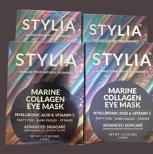 Lot of 4 Stylia Marine Collagen Eye Mask - 6 pairs ea/24 total - 02/2028