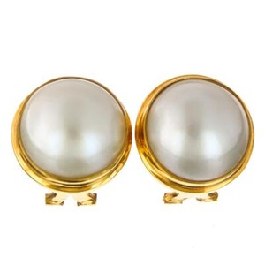 Authentic 925 Silver 13mm White Mabe Pearl Vermeil Gold Plated Omega Earrings 5/8"