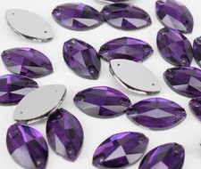 Sew On 13x22mm Crystal Rhinestone Navette Violet Glass Jewels Faceted Bead