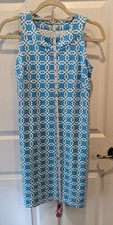 Katherine Way Ladies Sz XS, Sleeveless Dress w/Blue And Wht Pattern