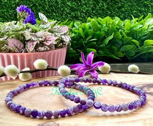 Wholesale Lot 6 Pcs Natural Chevron Amethyst 4mm 7.5” Crystal Stretch Bracelet - Picture 3 of 5