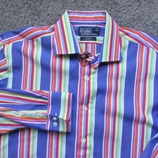POLO RALPH LAUREN MEN BUTTON SHIRT 16 1/2 LARGE REGENT BRIGHT STRIPE BLUE GREEN