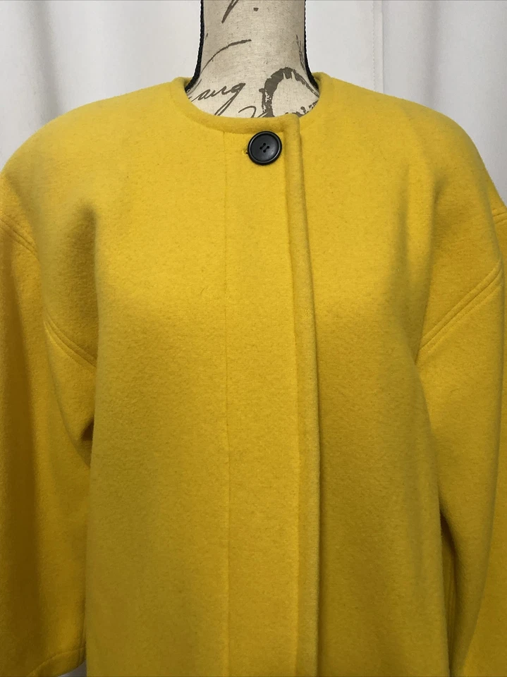 Abrigo Columpio Lana Amarillo Años 70/80 Shamask Neiman Marcus Vintage Talla S Bolsillos Foto 3 de 4