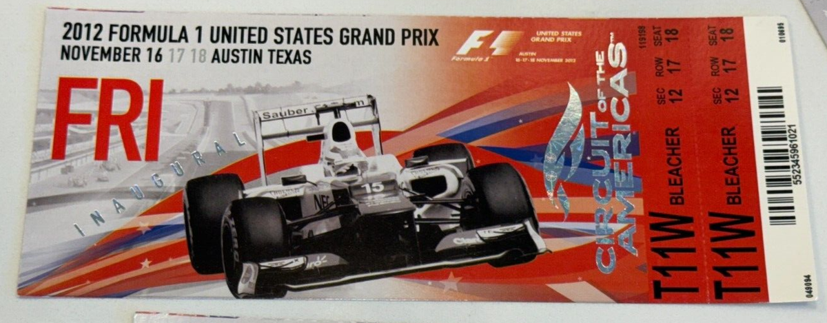 Formula US Grand Prix Austin, TX 2012 Tickets (Friday/Sunday)