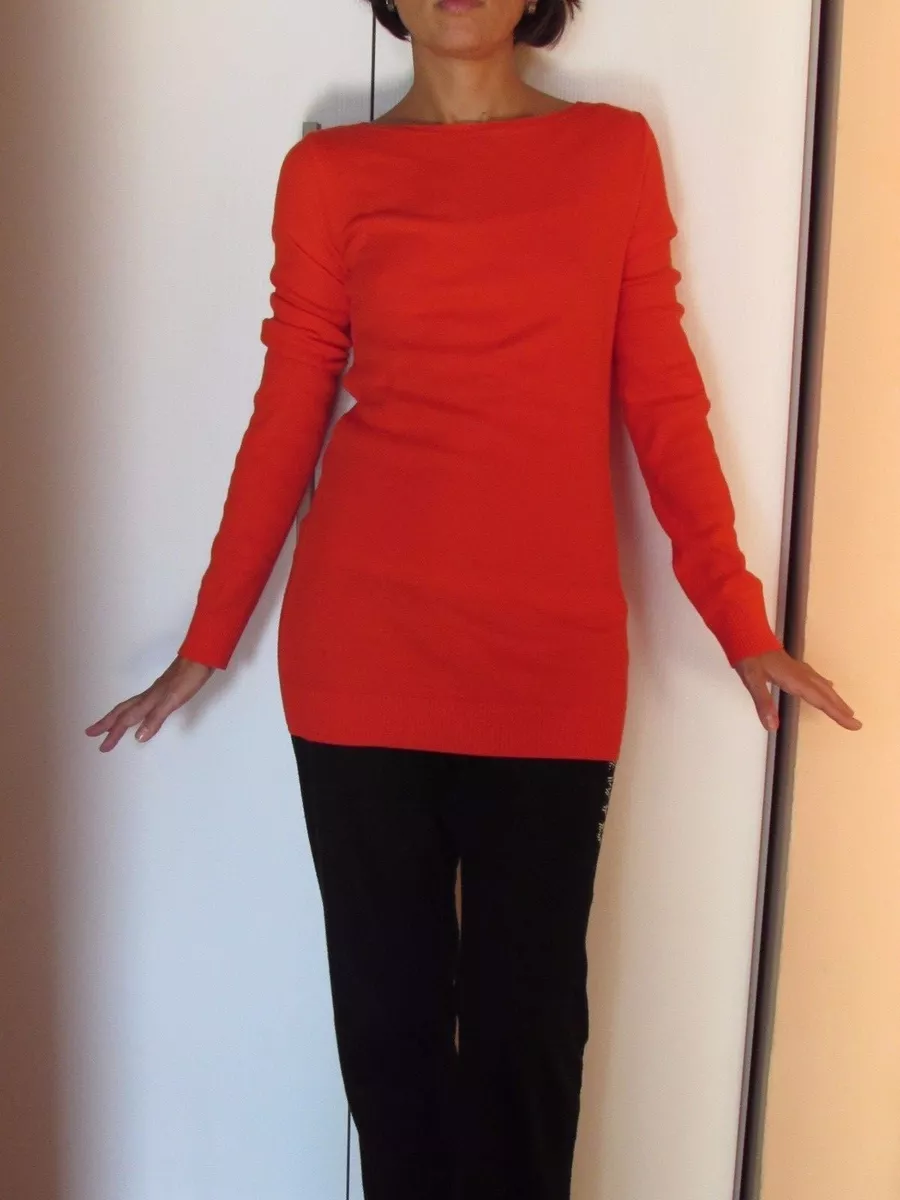 Stock due maglioni Benetton L in cotone arancio cardigan e scollo