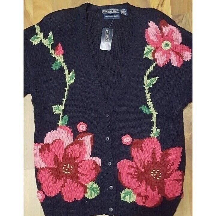 NUEVO CON ETIQUETAS De Colección Herman Geist Falda Traje Suéter Conjunto Azul Rosa Floral Vestido Chaqueta Grande Foto 4 de 4