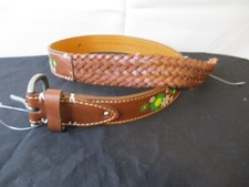 John Deere Girls Size Large 33" Brown Leather w/Flowers Braid Metal Buckel Belt
