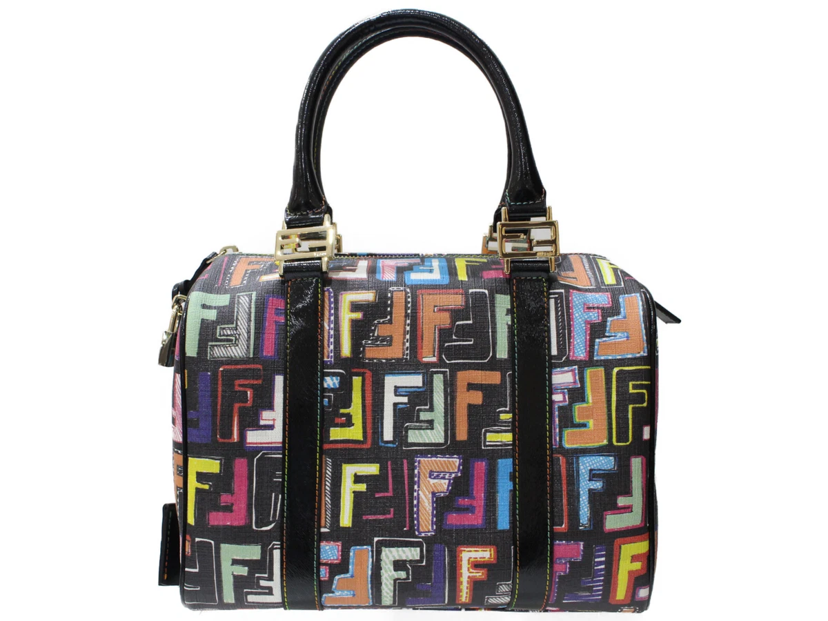 FENDI 8BL068 Zucca Mini Boston Bag Black Multi Color Rare 230613T