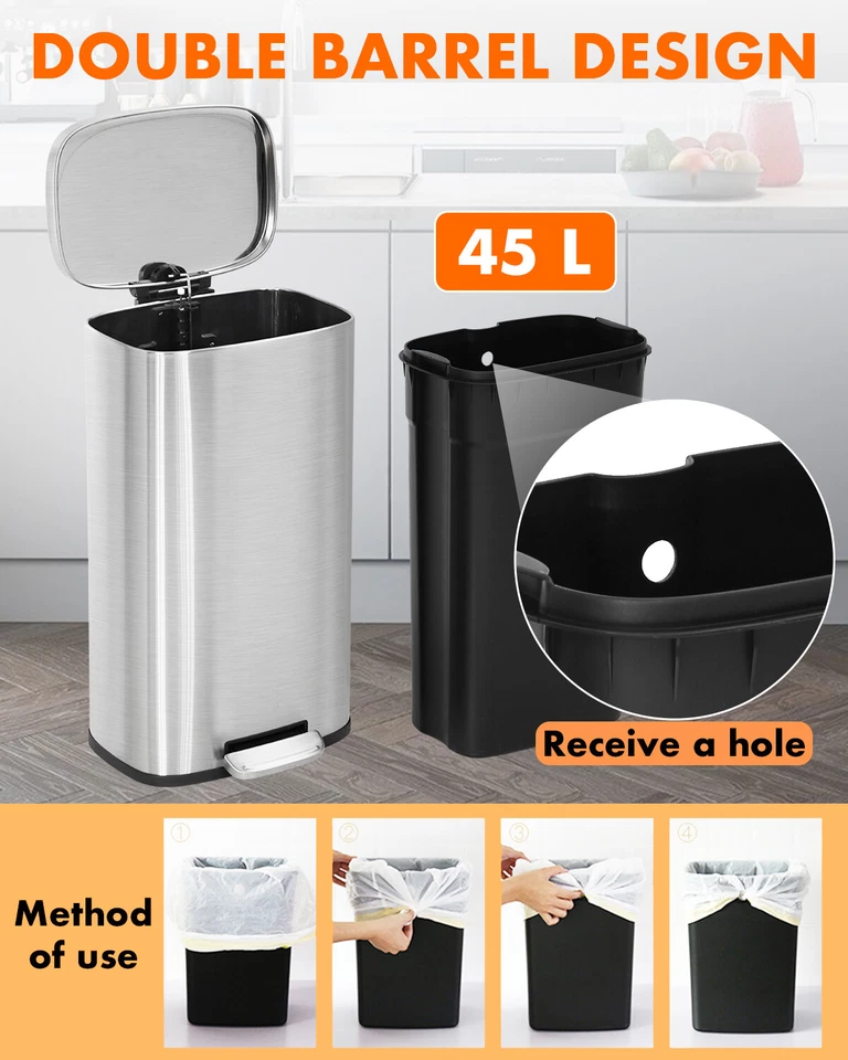 Kitchen Trash Can With Lid Step Trash Bin Fingerprint-Proof For Office Bedroom - Image 3 of 4