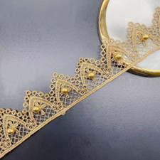 1 1/4" Embroidered Pearl Beaded gold thread lace trim price per yard