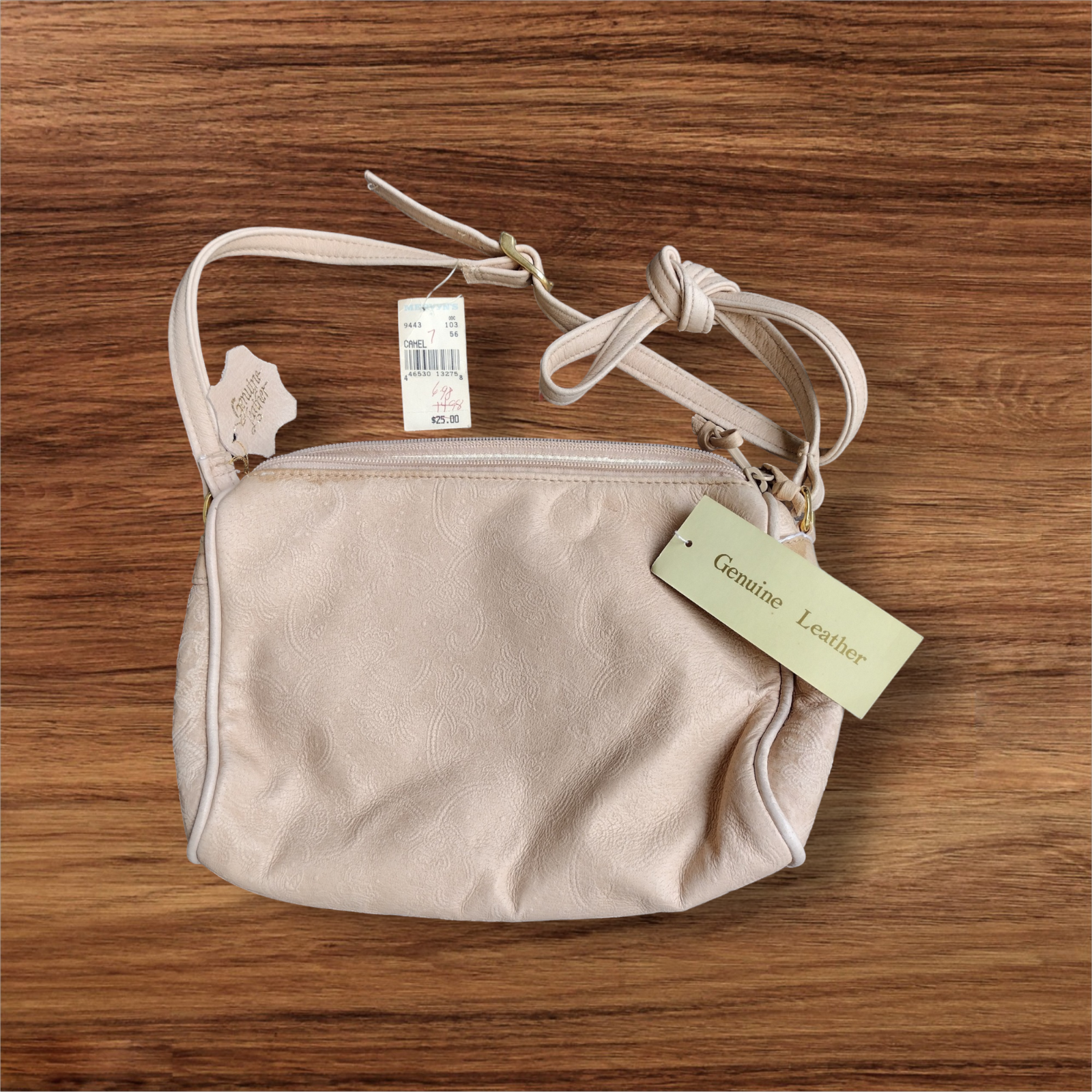 Crossbody Bag NEW w/ Tags Mervyn's Women's Vintage Genuine Leather Camel Handbag-image