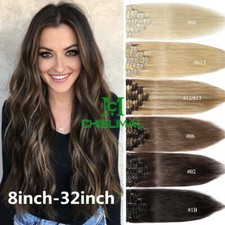 8-32inch Remy Human Hair Extensions Clip In Real Long Hair Weft Full Head 8pcs