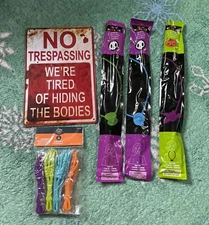 Halloween Sign, Glow In The Dark Necklaces, And Party Favors