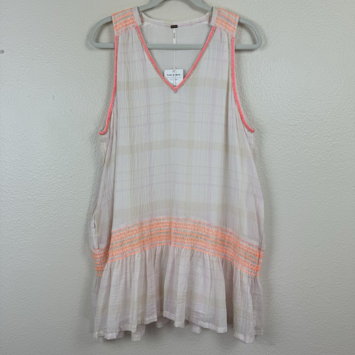 Free People Run With Me Cotton Plaid Mini Dress - Pink Xs Free People Run With Me Cotton Plaid Mini Dress - Pink Xs
