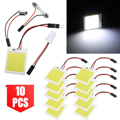 10X 48SMD COB White LED Panel Festoon T10 BA9S Car Interior Dome Map Light Bulbs