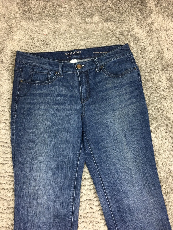Pantalones de mezclilla rectos modernos Sonoma para mujer talla 10 azul lavado oscuro Foto 2 de 4