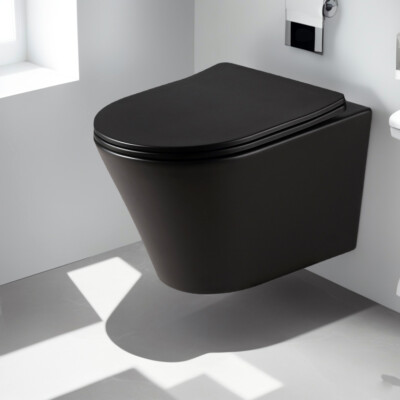 Spülrandloses Wand Hänge WC Schwarz Matt Spülrandlos Toilette Sitz Softclose WC