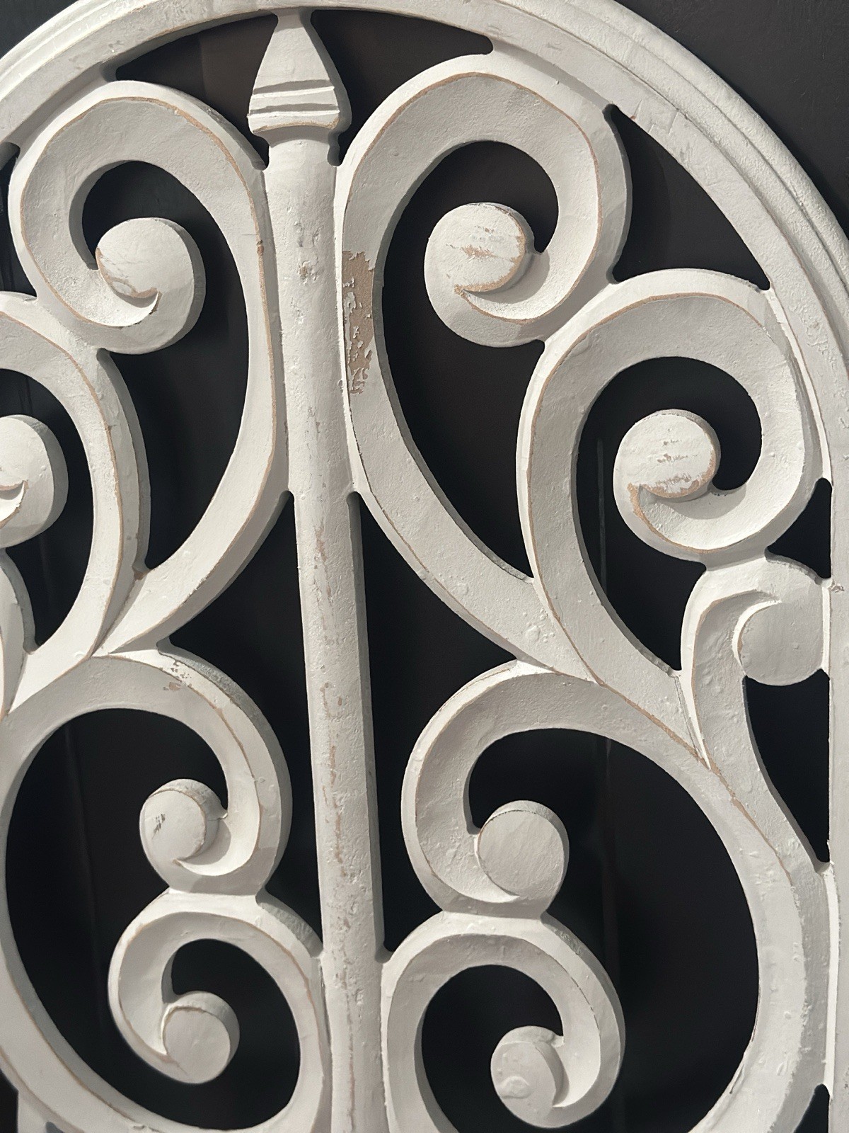 Handcarved Wood Arched/Scrolled Design Distressed Gray Wall Decor/Panel India