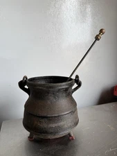 Vintage Cast Iron Smudge Pot Cauldron with Pumice Wand and Fire Starter 3 Legs
