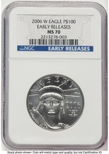 2006-W Burnished Platinum Eagle 1 oz ER Blue NGC MS70 3234.00 per troy oz