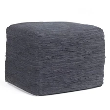 WyndenHall Pouf Footrest Square Braided Woven Living Room Bedroom Blue