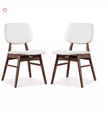 Ivory Boucle Walnut Aspen Dining Chairs, Set of 2