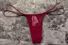 NWT VICTORIA'S SECRET PINK RED SHEER MESH DOUBLE STRAPPY SIDE TINY THONG PANTIES