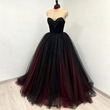 Black And Red Gothic Wedding Dresses Beaded Sleeveless A Line Bridal Gowns