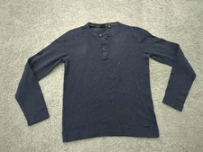 Hugo Boss Henley Shirt Mens Large Blue Long Sleeve Pullover Slim Fit Casual